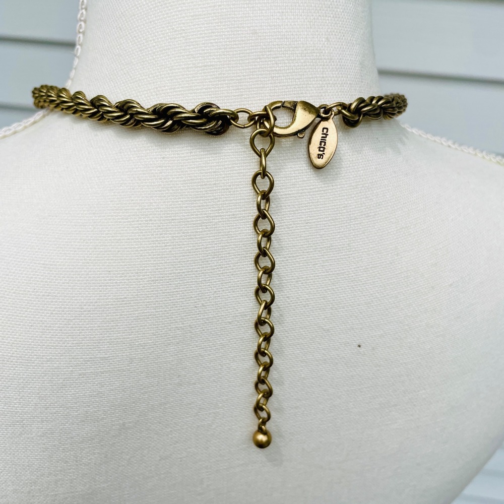 Chicos Twisted Rope Lariat Tassel Necklace Long Antique Gold Tone Opera Length - Picture 4 of 16